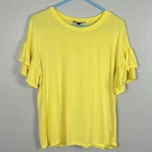 Alison Andrews Size Small Light Yellow Rayon Spandex Ruffled Short Sleeve Blouse